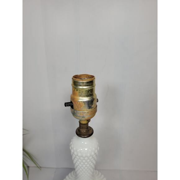 Vintage Milk Glass Boudoir Lamp, Hobnail Beaded Vanity Light - Picture 2 of 4